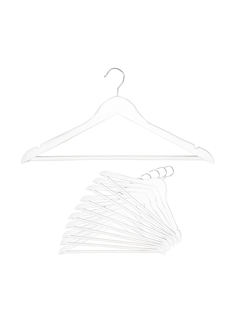 A Set Of 10 White Wooden Coat/Suit Hangers, with 360° Swivel, Non-slip Pants Bar, Shoulder Notches for Camisole, Jacket, pants (10-Pack)