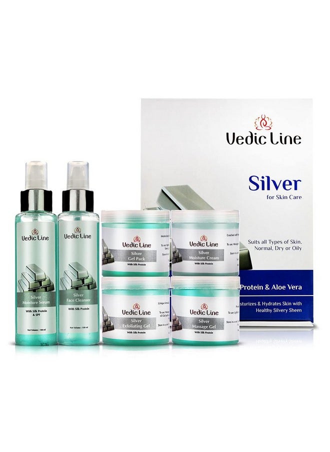 Vedicline Silver Facial Kit, Reduce Dead Cells, Impurities & Blackhead With Goodness Of Silk Proteins ,Aloe Vera For Glowing Skin, 600Ml