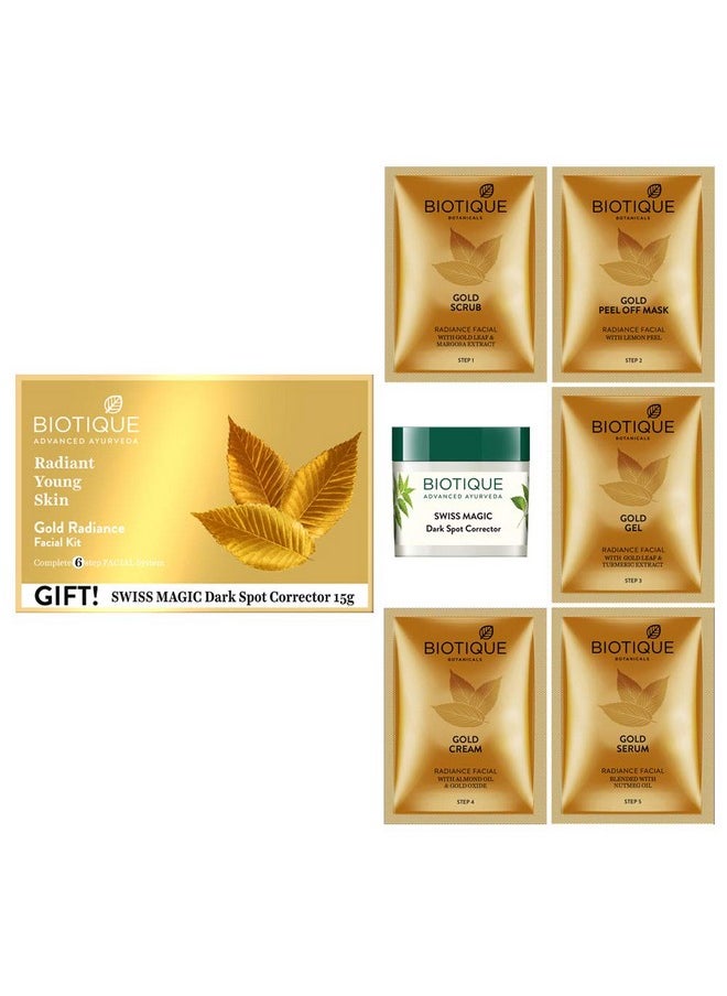 Gold Radiant Skin Youth Facial| 6-Step Facial Kit For Radiant Skin| Ayurvedic And Organically Pure| 100% Botanical Extracts| Suitable For All Skin Types | 65Gm