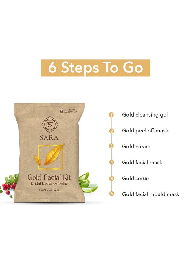 Sara Gold Facial Kit | With 6 Easy Step Organic Facial Kit For Natural Golden Glow & Radiant Skin , 43 Gm