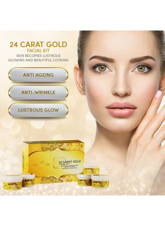 Herbaltree 24 Carat Gold Facial Kit For Anti-Ageing, Gold Radiance & Instant Glow With Gold Dust & Vitamin E For Brighter Skin | Suitable For Women & Men (420 G)