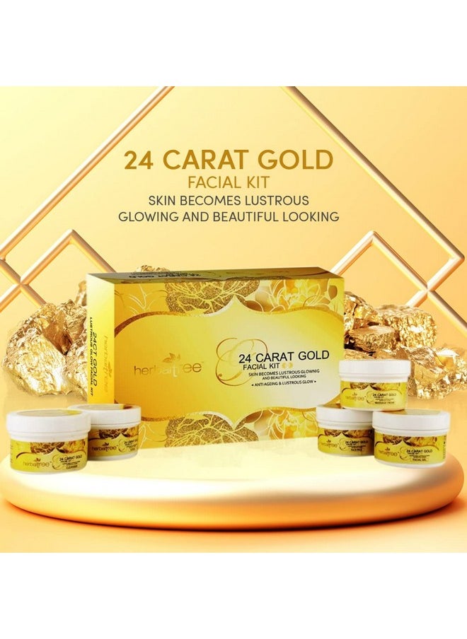 Herbaltree 24 Carat Gold Facial Kit For Anti-Ageing, Gold Radiance & Instant Glow With Gold Dust & Vitamin E For Brighter Skin | Suitable For Women & Men (420 G)