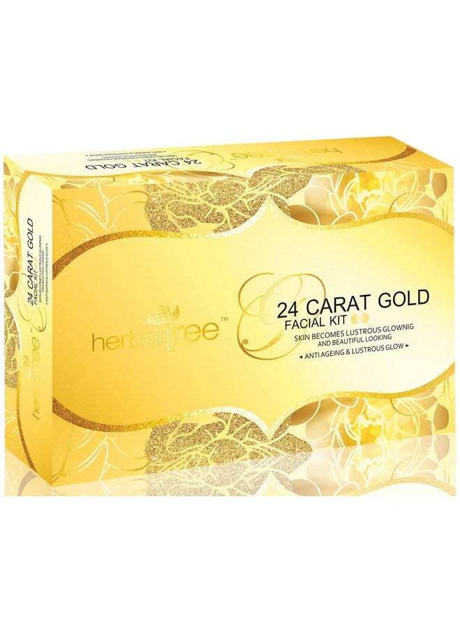 Herbaltree 24 Carat Gold Facial Kit For Anti-Ageing, Gold Radiance & Instant Glow With Gold Dust & Vitamin E For Brighter Skin | Suitable For Women & Men (420 G)