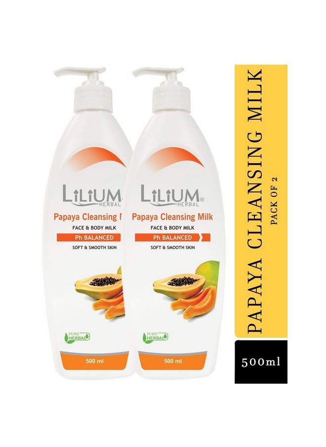 Herbal Papaya Cleansing Milk 500Ml Pack Of 2, Ph Balanced, Soft & Smooth Skin, Deep Cleanse, Hydration, Brightening, Radiant Complexion, All Skin Types, For Women & Men