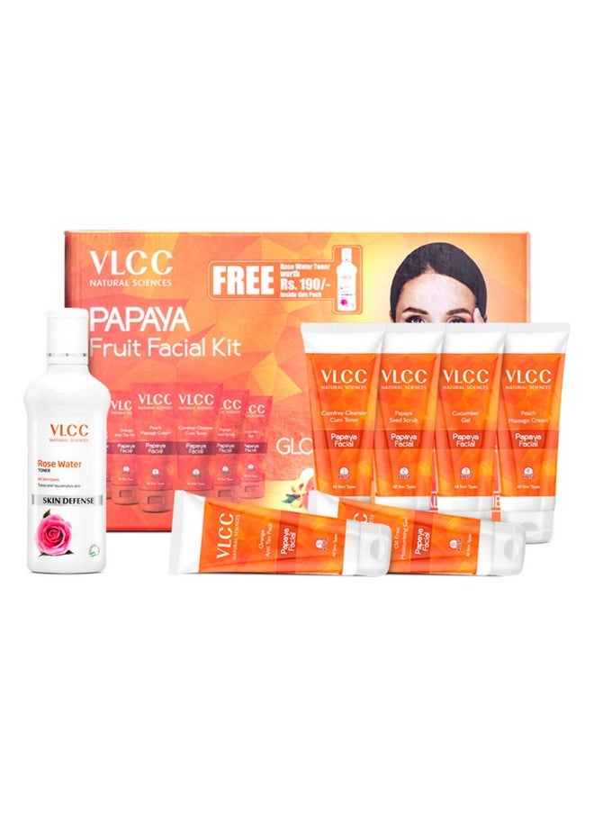 Papaya Fruit Facial Kit With Free Rose Water Toner - 300G + 100Ml | Glowing, Blemish Free Skin | With Papaya, Cucumber, Peach & Orange Peel Extracts | Glowing At Home Facial Kit.