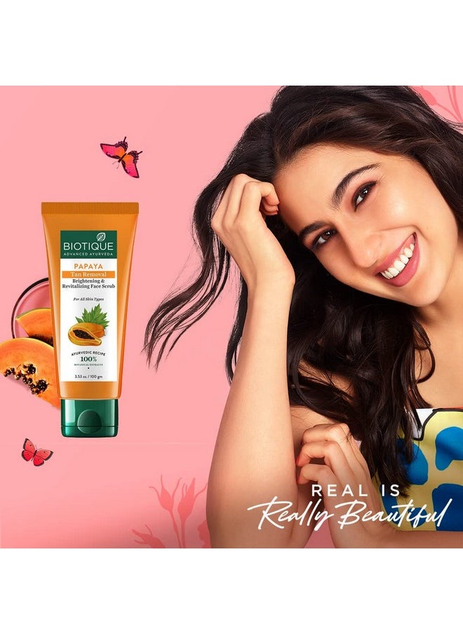 Papaya Tan Removal Brightening & Revitalizing Face Scrub | Gentle Exfoliation | Smooth And Clear Complexation | 100% Botanical Extracts| Suitable For All Skin Types | 100G