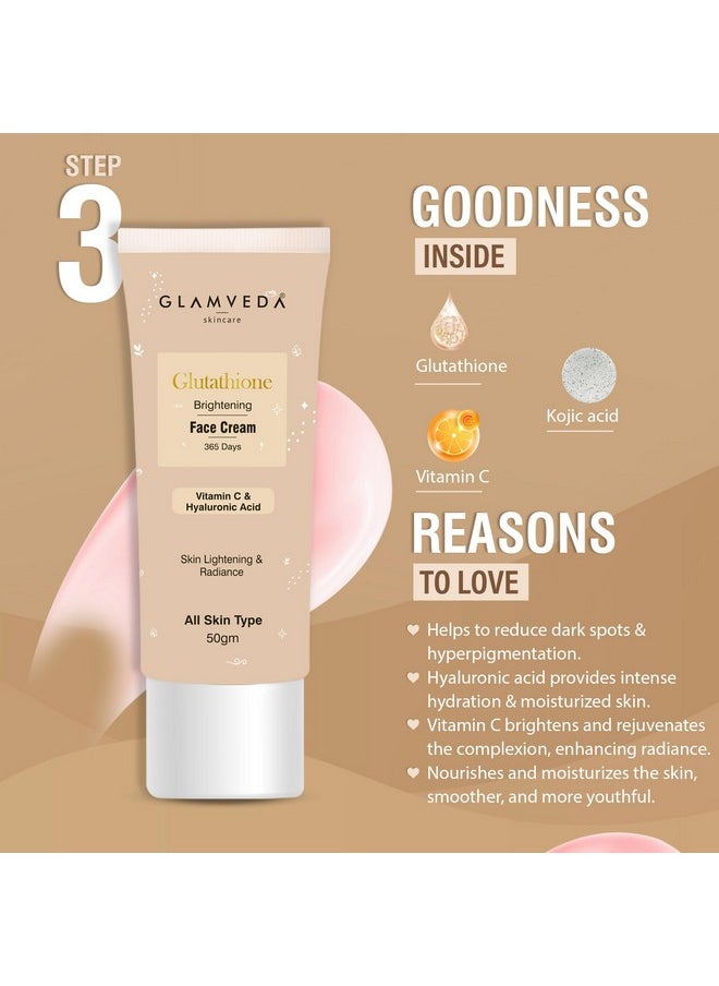 Glutathione 4-Step Skincare Routine For Healthy & Radiant Skin | Skin Brightening And Lightening Combo ( Face Wash + Face Cream + Face Serum + Sunscreen )