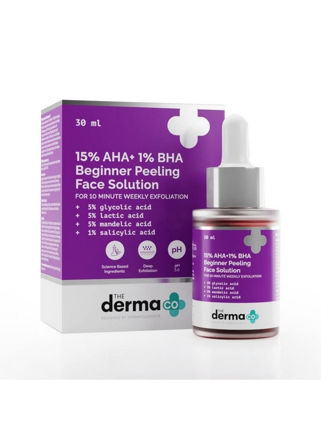 15% Aha + 1% Bha Beginner Repairing, Radiant Skin, Exfoliating, Removes Impurities Face Peeling Solution For 10-Minute Weekly Exfoliation - 30Ml(Dermaco)