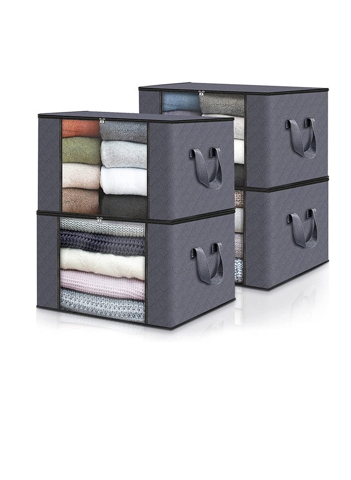 4 Pack Large Storage Bags, Clothes Storage Bins Foldable Closet Organizers Storage Containers with Durable Handles Thick Fabric for Blanket Comforter Clothing Bedding