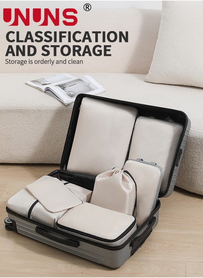 Packing Cube Set,7Pcs Compression Packing Cubes For Suitcases,Lightweight Compression Bags Organizer For Luggage,Beige