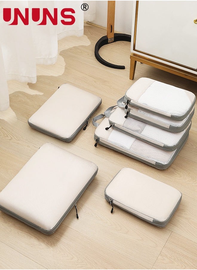 Packing Cube Set,7Pcs Compression Packing Cubes For Suitcases,Lightweight Compression Bags Organizer For Luggage,Beige