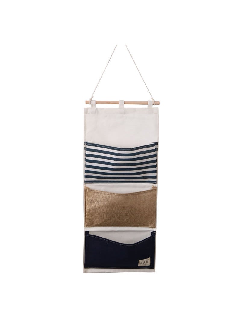 ZAKKA Multifunctional Striped Storage Bag 3-Pocket Wall Organizer 0631 Blue