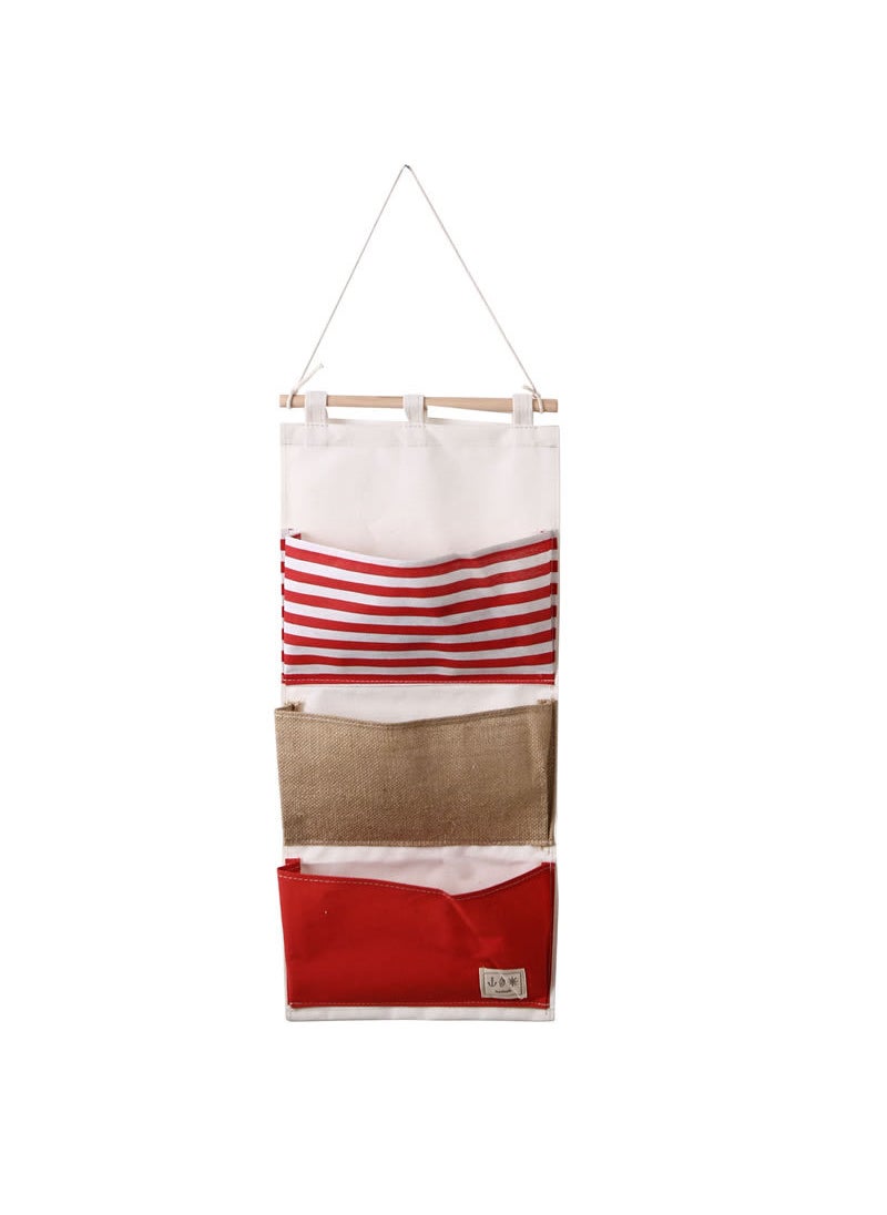 ZAKKA Multifunctional Striped Storage Bag 3-Pocket Wall Organizer 0631 Red