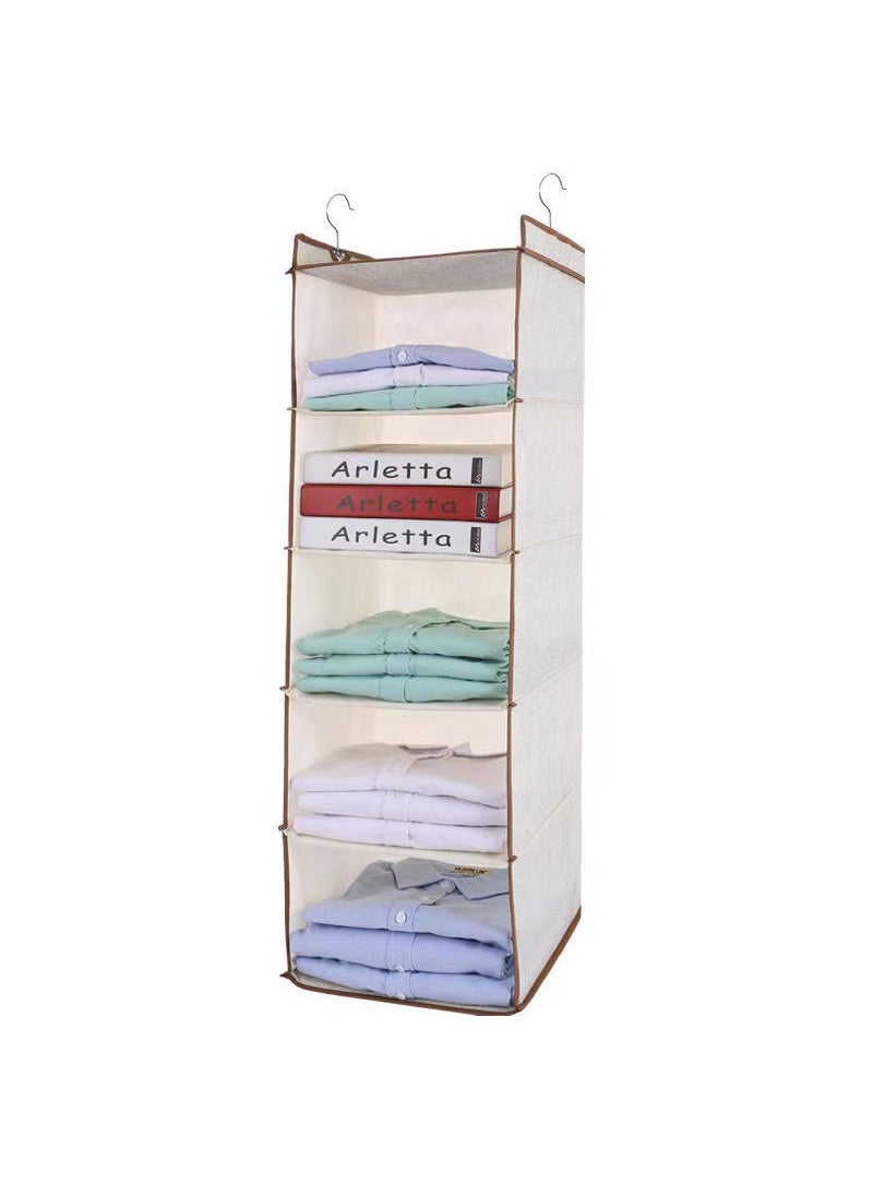 Dormitory Hanging Storage Organizer Five layers of rice white-no curtain