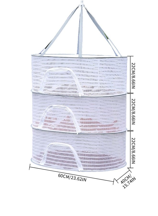 3 Layer Hanging Drying Mesh for Dry Clothes Basket,Foldable for Plants,Drying Fish, Foods Hanging Drying  Net (White, 3 Layer)