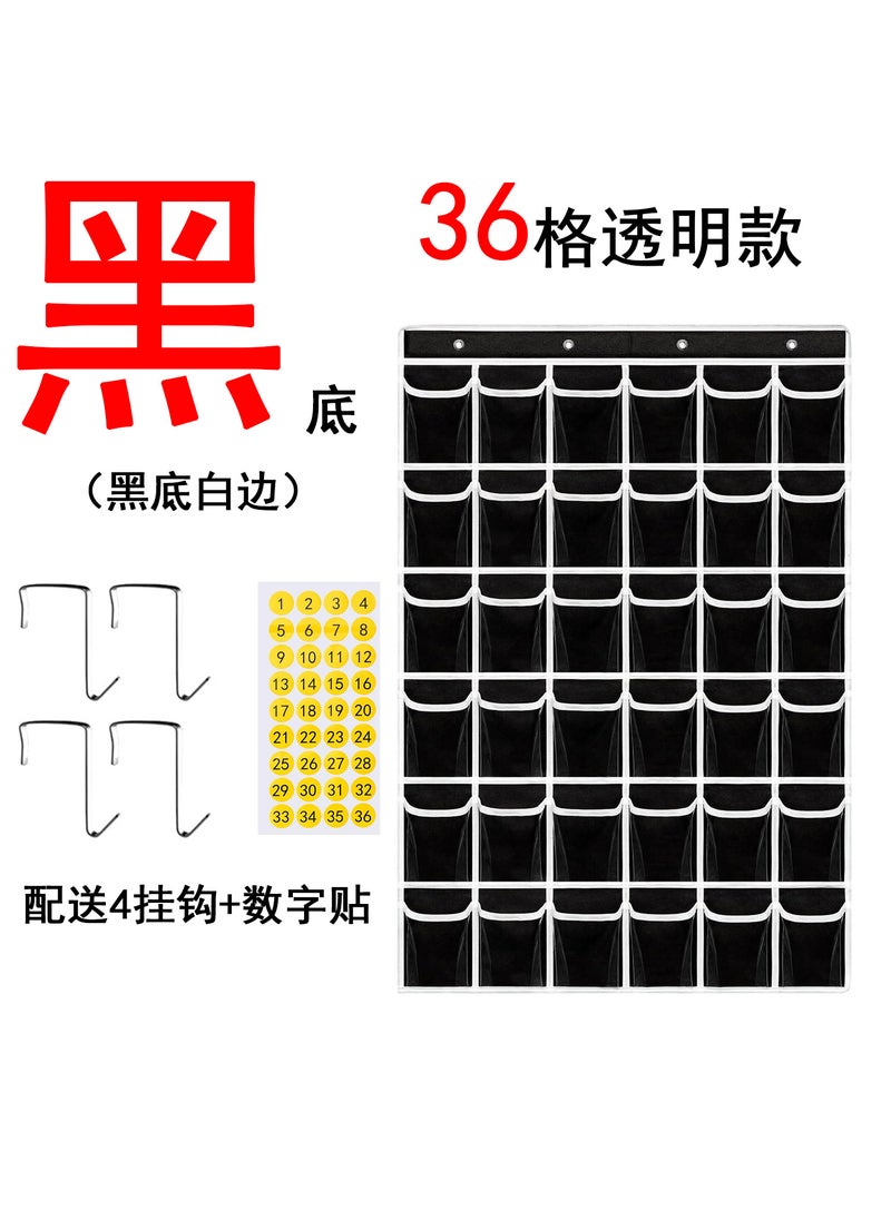 1 x 5 pcs White PVC Kids Learning Calculator Phone Card Storage Hanging Pocket Black 36 grid