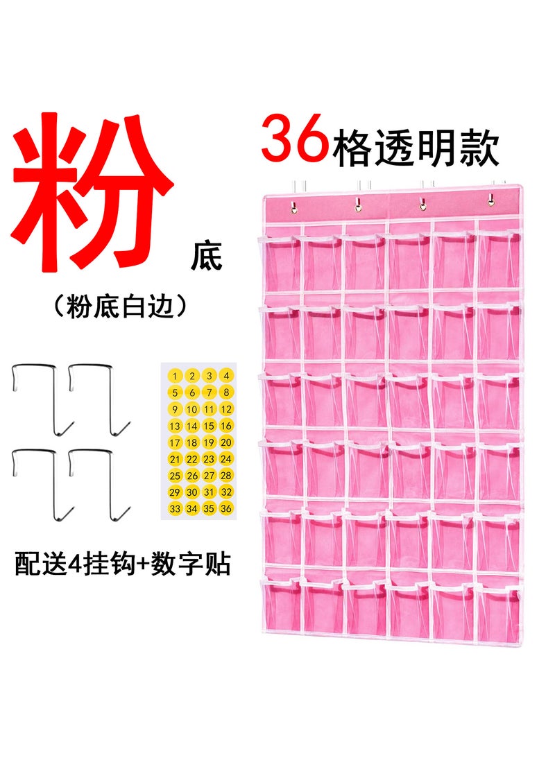 1 x 5 pcs White PVC Kids Learning Calculator Phone Card Storage Hanging Pocket Pink 36 grid