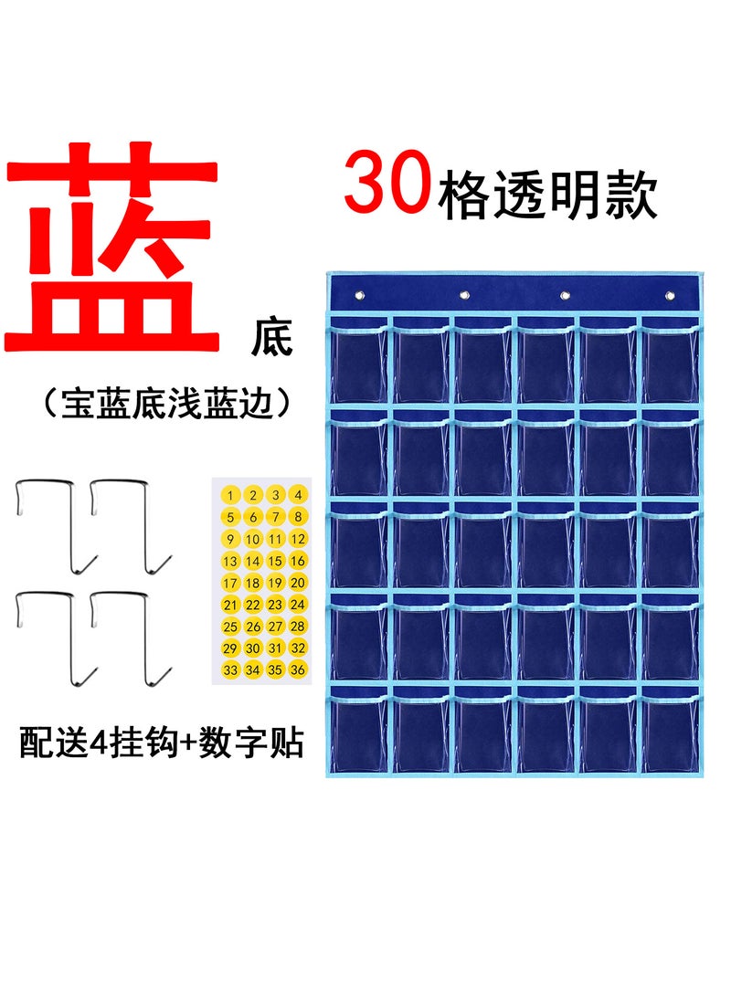 1 x 5 pcs White PVC Kids Learning Calculator Phone Card Storage Hanging Pocket sapphire blue 30 squares