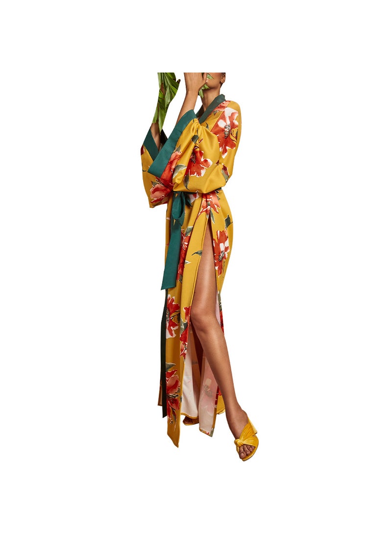 Fashionable Floral Kimono Jacket for Women Gold