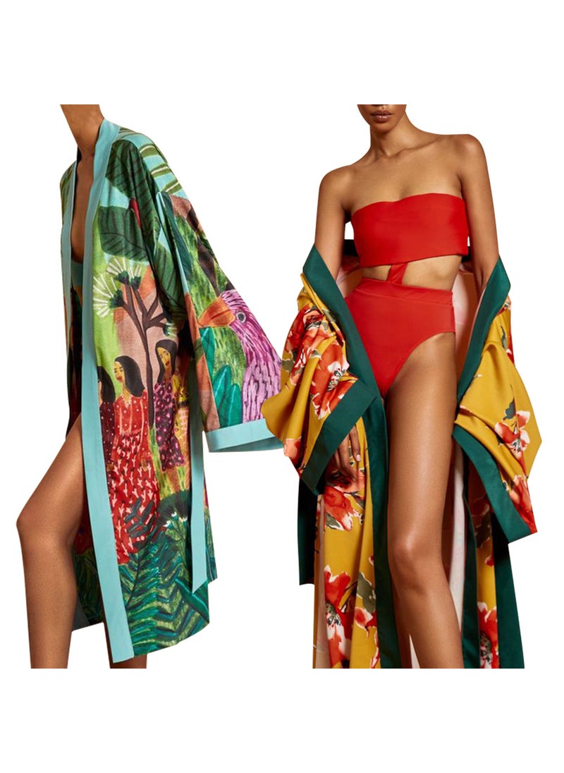 Fashionable Floral Kimono Jacket for Women Gold