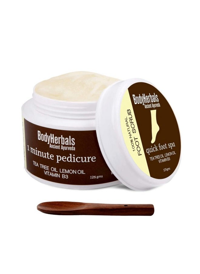 Foot Scrub 1 Minute Pedicure 125 Gm | 100% Natural With Goodness Of Tea Tree, Lemon & Vitamin B3 | Anti- Pigmentation & Cracked Heel Therapy| Exfoliating, Heal And Repair Scrub| Anti Fungal & Dead Skin Removal | Paraben And Sls Free- Beauty, Skin Care