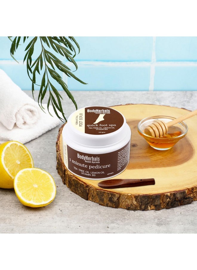 Foot Scrub 1 Minute Pedicure 125 Gm | 100% Natural With Goodness Of Tea Tree, Lemon & Vitamin B3 | Anti- Pigmentation & Cracked Heel Therapy| Exfoliating, Heal And Repair Scrub| Anti Fungal & Dead Skin Removal | Paraben And Sls Free- Beauty, Skin Care