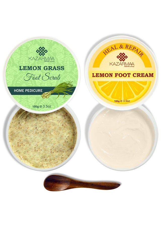 Home Foot Pedicure Combo Pack, Lemon Grass Foot Scrub And Lemon Foot Cream, Dead Skin Removal, Repairs Cracked Heal (Pack Of 2) 100Gm Each