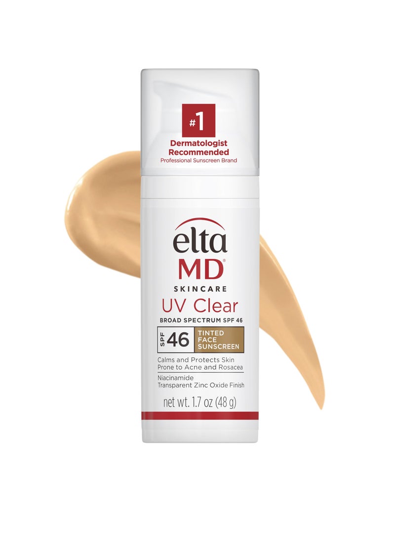 EltaMD UV Clear Facial Sunscreen SPF 46 - For Skin Types Prone To Acne, Rosacea & Hyperpigmentation - Tinted 48g/1.7oz Cream