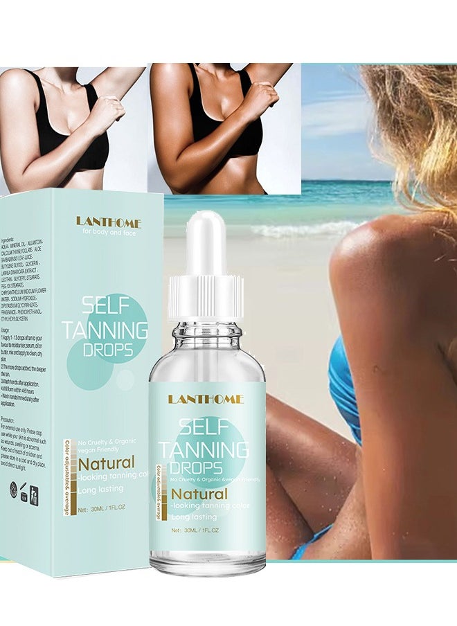 Self Tanning Drop For Body and Face, Body Self Tanning Drop Tan Clear Gel,Face Tanning Drops Portable Gentle Lightweight Fast Drying for All Types of Skin for Gradual Glow and Cruelty Free,Non-sticky Quick Tan Color Adjustable Average