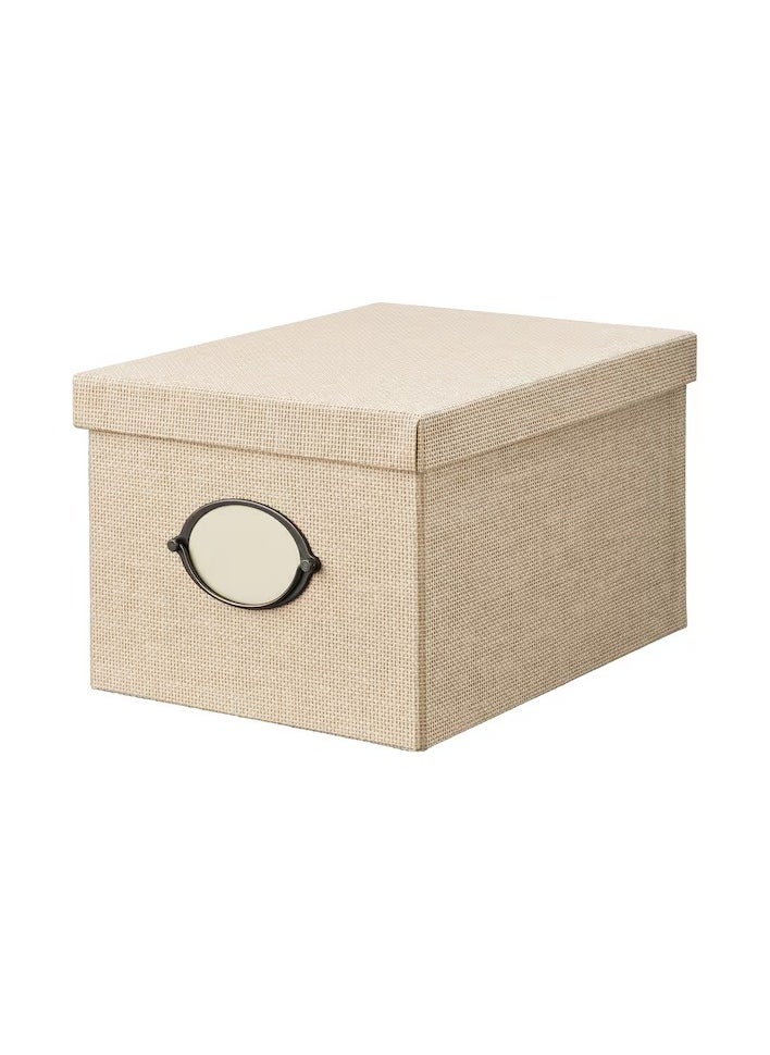 Storage box with lid, beige, 25x35x20 cm