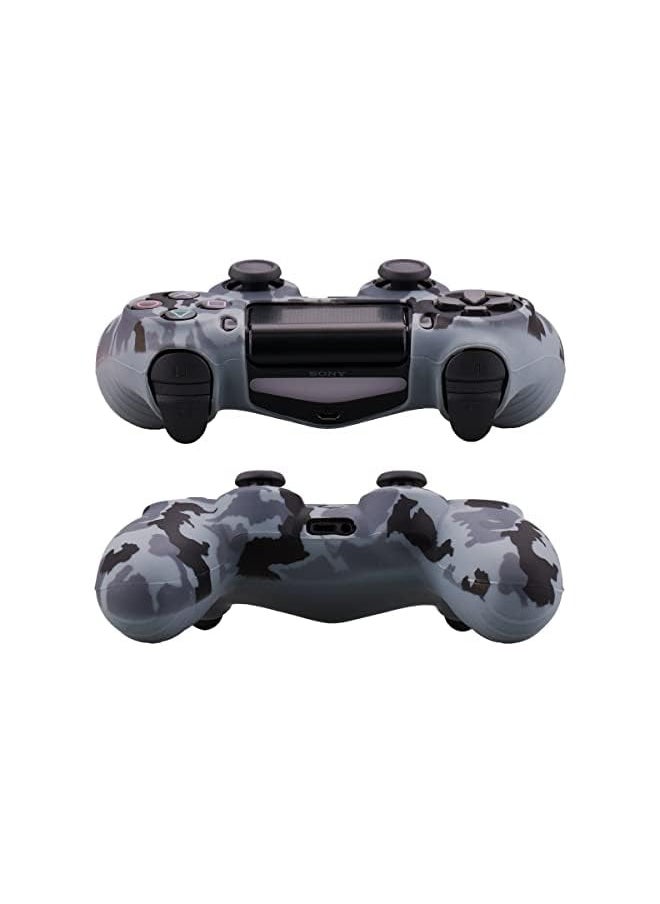 Camouflage Grey Soft Silicone Rubber Case Cover Compatible with Sony Station DUALSHOCK 4 PS4/Slim/Pro Controller Skin Thumb Grips(x8) Joystick Stick Grips Caps (Grey)