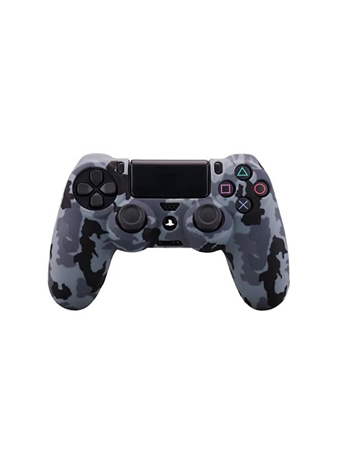 Camouflage Grey Soft Silicone Rubber Case Cover Compatible with Sony Station DUALSHOCK 4 PS4/Slim/Pro Controller Skin Thumb Grips(x8) Joystick Stick Grips Caps (Grey)