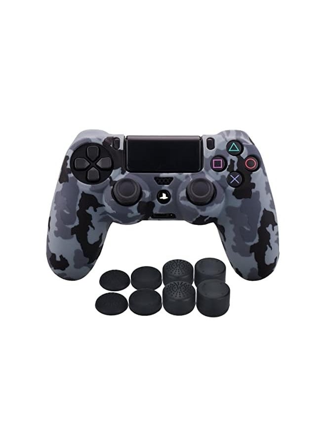 Camouflage Grey Soft Silicone Rubber Case Cover Compatible with Sony Station DUALSHOCK 4 PS4/Slim/Pro Controller Skin Thumb Grips(x8) Joystick Stick Grips Caps (Grey)