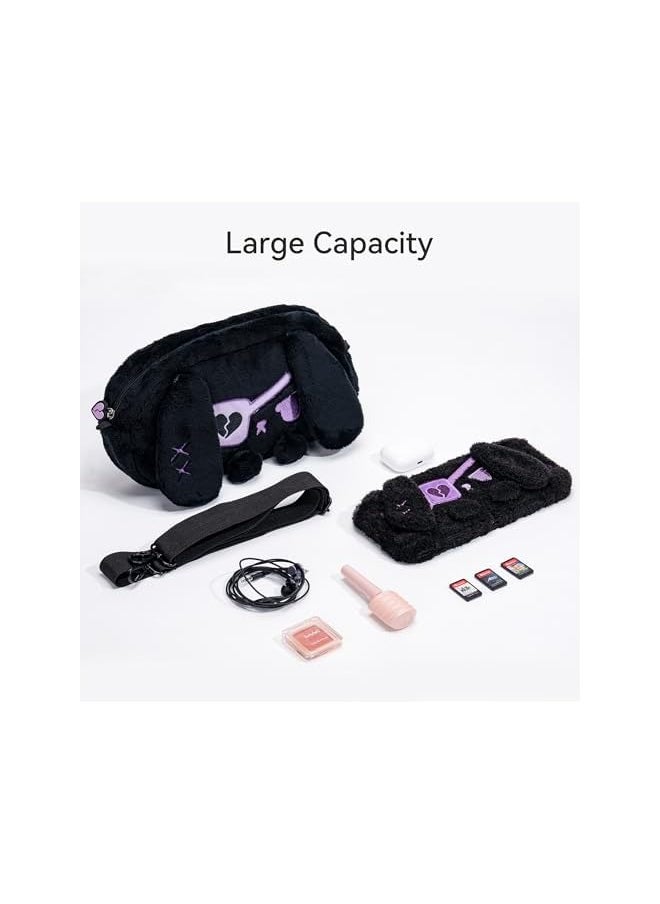 Switch Carrying Case,Cute Plush Bag Compatible with Nintendo Switch/Switch OLED,Portable Travel Carrying Case with A Wrist Strap - Dark Plush Bunny