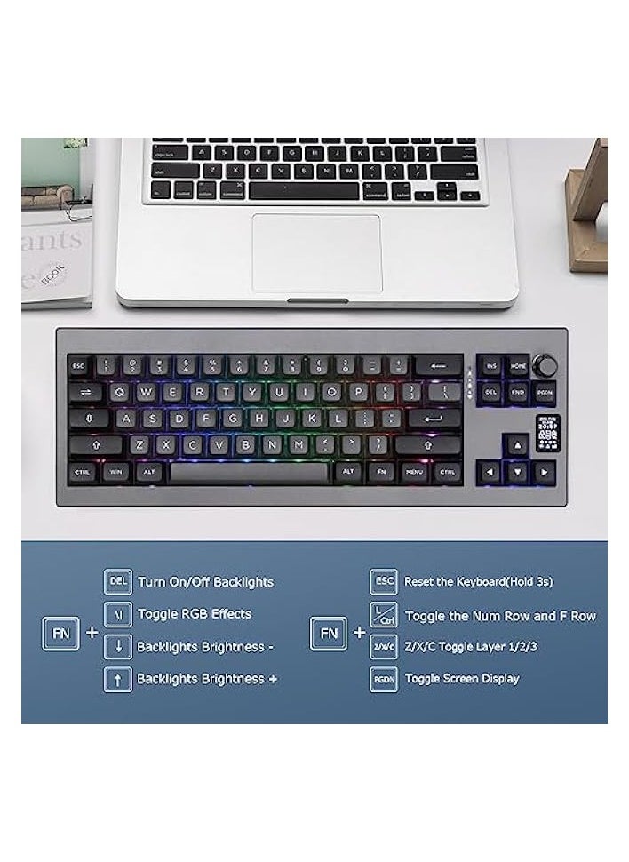 Shadow-X Gasket Mechanical Keyboard, Hot Swappable 2.4ghz/Bluetooth/USB-C Wired Gaming Keyboard with Screen, 3000mAh Battery, Poron Foam, Silicon Pad for Win/macOS/Linux (Budgerigar Switch)