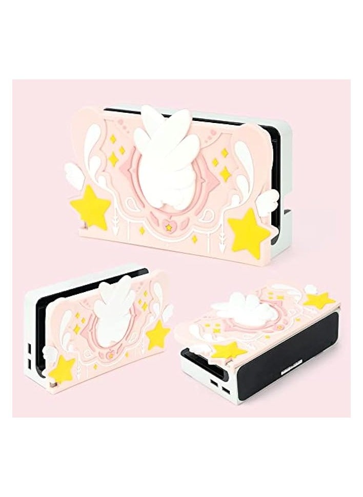 Soft Silicone Faceplate Cover for Nintendo Switch/OLED Charging Dock, Anti-Scratch Dock Cover- Star Wings Series (Pink)