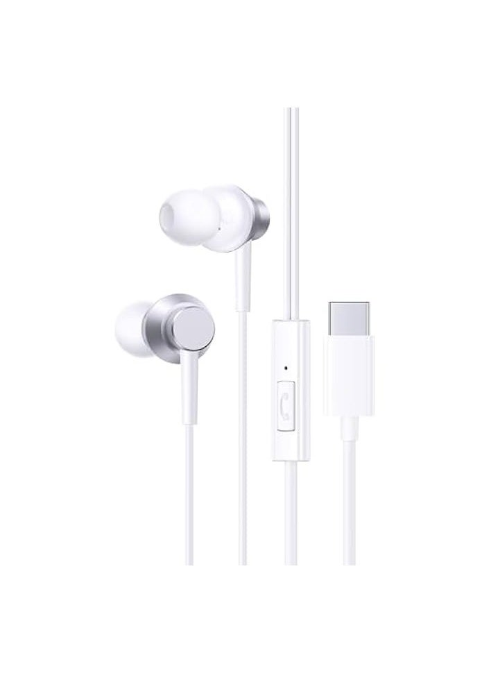 USB C Headphone, Wired Earbuds with Microphone, Type C Headphones In-ear for iPhone 15 Pro Max, iPad Pro/Air, MacBook Pro/Air, Samsung S24 Ultra, Redmi Note 13 & More (Encok CZ11) – White