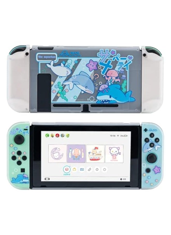 Protective Case Slim Cover Case Compatible with Nintendo Switch Only - Shock-Absorption and Anti-Scratch Cover Skin for Switch - Shark Party (Clear)