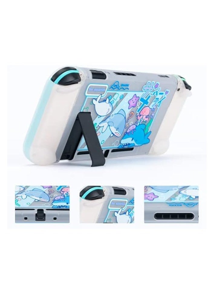 Protective Case Slim Cover Case Compatible with Nintendo Switch Only - Shock-Absorption and Anti-Scratch Cover Skin for Switch - Shark Party (Clear)