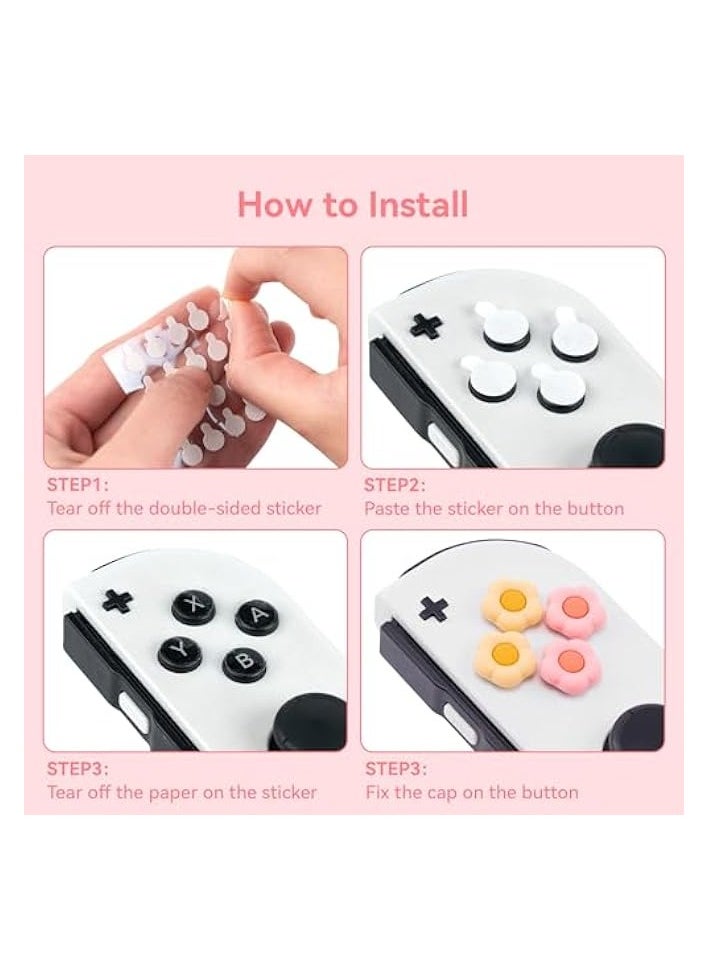 Cross D-Pad Button Caps Thumb Grips Set,Silicone ABXY Key Buttons Sticker Compatible with Nintendo Switch/OLED Joy-Con -Flower (Pink)