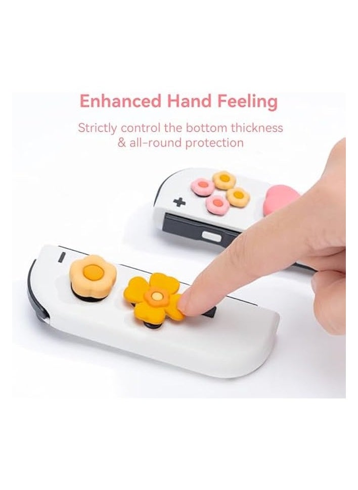 Cross D-Pad Button Caps Thumb Grips Set,Silicone ABXY Key Buttons Sticker Compatible with Nintendo Switch/OLED Joy-Con -Flower (Pink)