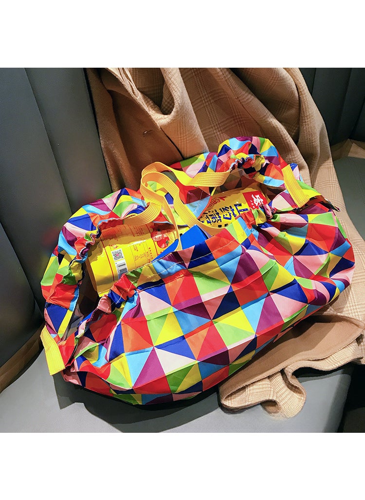 1 x 5 pcs Japanese Accordion Pleated Eco-Friendly Shopping Bag Rainbow grid