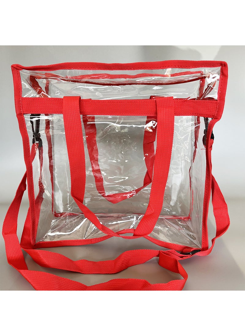 Transparent PVC Tote Bag for Shopping Beach Travel Red