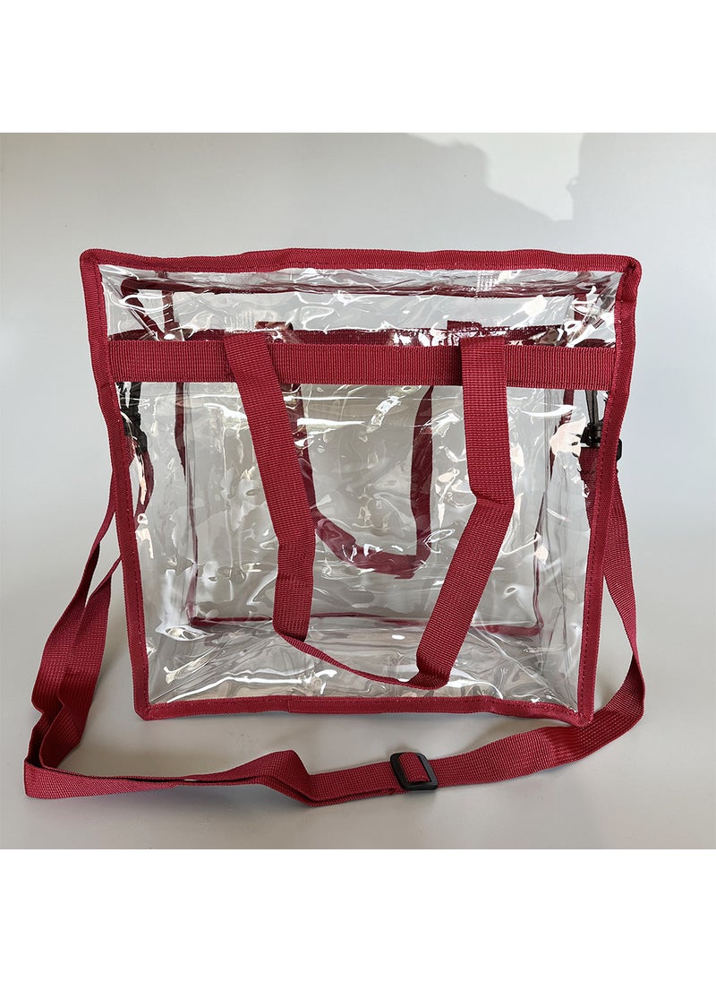 Transparent PVC Tote Bag for Shopping Beach Travel Burgundy