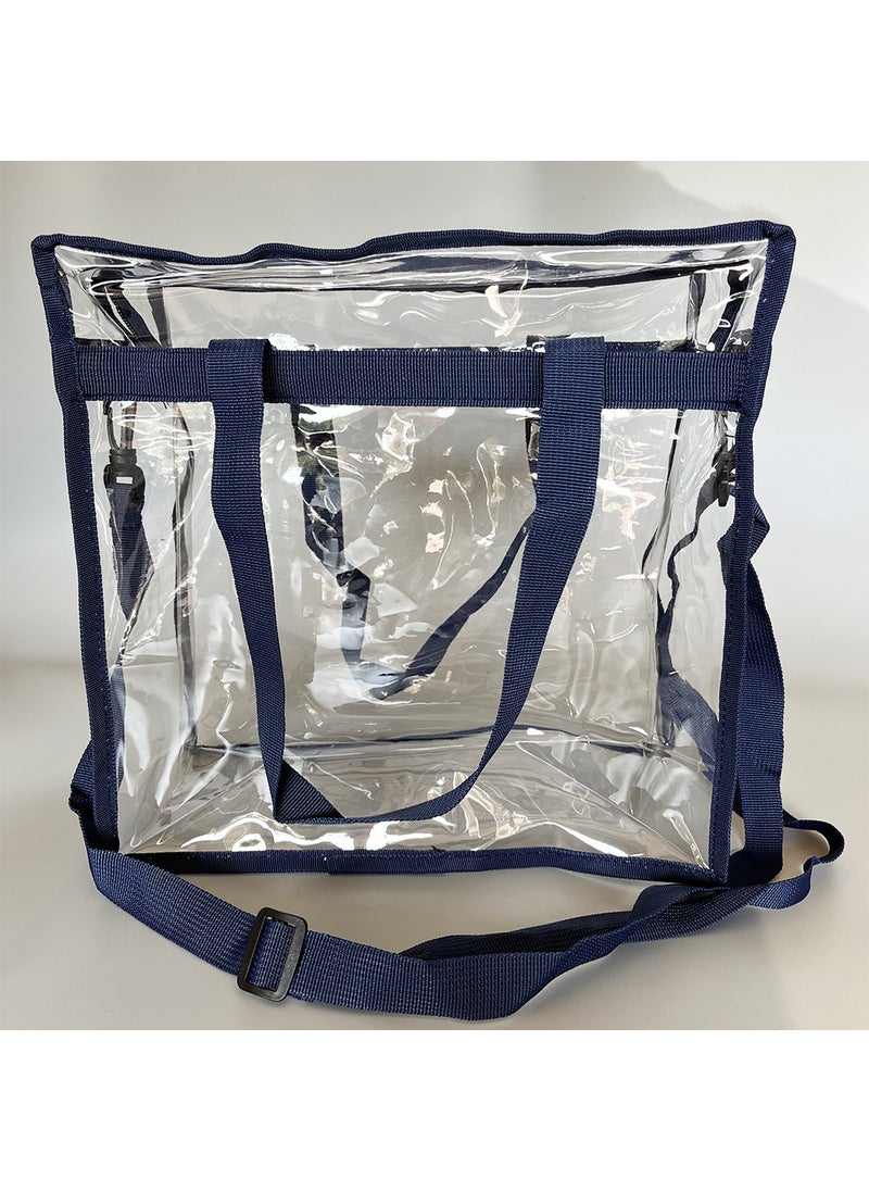 Transparent PVC Tote Bag for Shopping Beach Travel navy blue