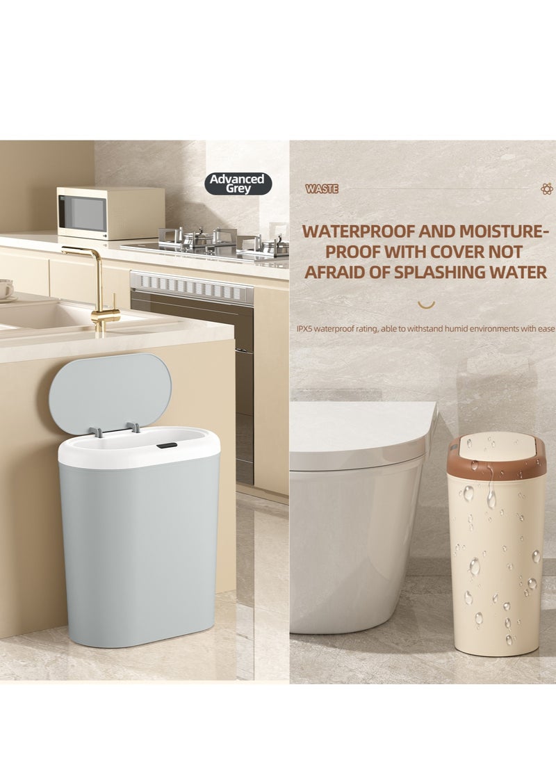 Bathroom Trash Can 15L Waterproof Motion Sensor Small Bathroom Trash Can with Lid Slim Plastic Narrow Bedroom Garbage Can