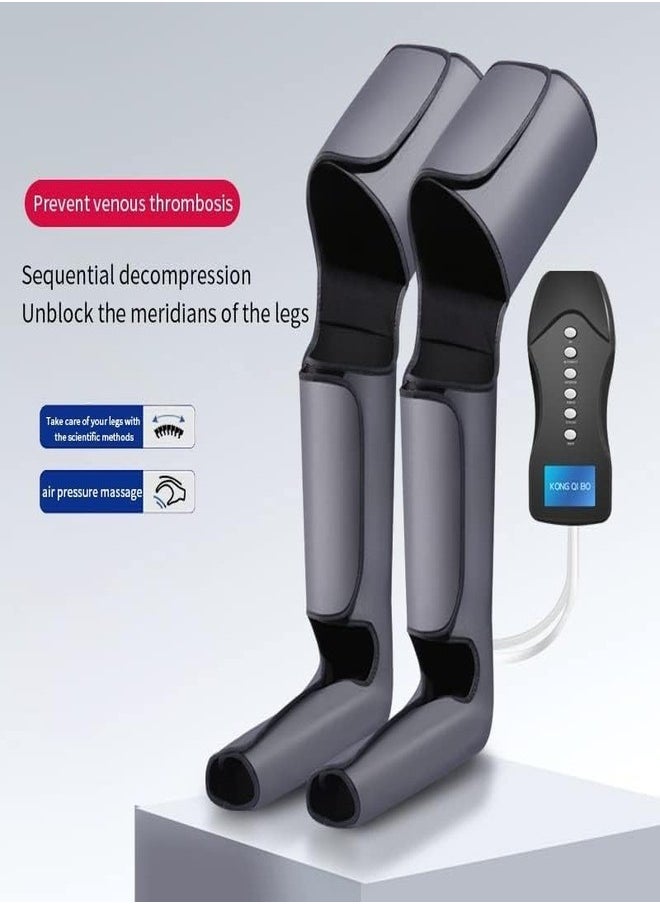 Leg Massager for Circulation and Pain Relief, Air Compression Massager with Heat for Foot, Calf, Thigh, and Knee, Leg Wraps Massage Boots Machine (Dark Grey)