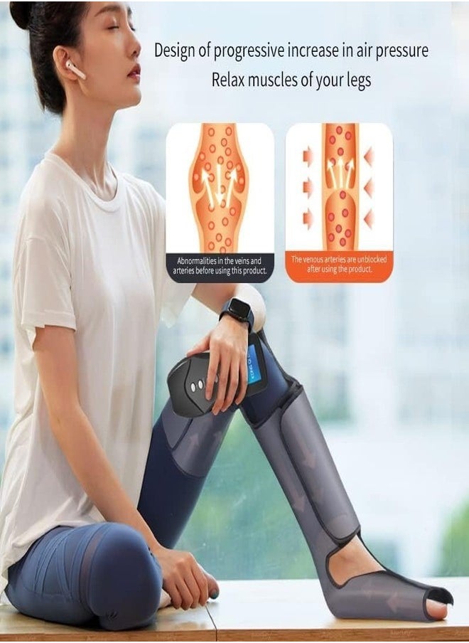 Leg Massager for Circulation and Pain Relief, Air Compression Massager with Heat for Foot, Calf, Thigh, and Knee, Leg Wraps Massage Boots Machine (Dark Grey)