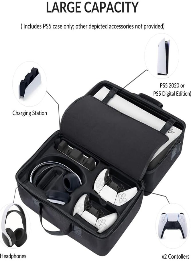 Portable PS5 Case with Hard Shell – Protective Travel Bag for Console, Controllers, and Accessories