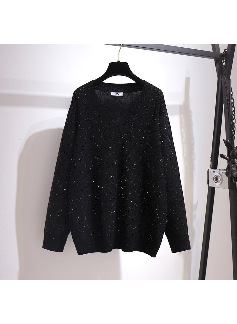 Plus Size V-Neck Knit Sweater and Velvet Skirt Set Autumn 2024 Black coat (48 hours delivery)